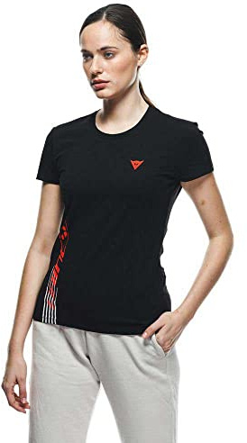 Dainese T-Shirt Logo Lady, T-Shirt Kurzarm 100% Baumwolle, Damen, Schwarz/Fluo-Rot, L