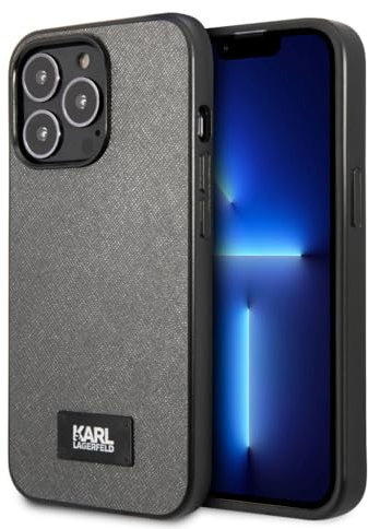 Karl Lagerfeld KLHCP13LSFMP2DG Case for iPhone 13 Pro / 13 6.1 Inch Hard Case Silver Saffiano Plaque