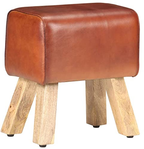 INLIFE Sitzbank Turnbock-Design 38cm Braun Echtleder Mango Massivholz-0786