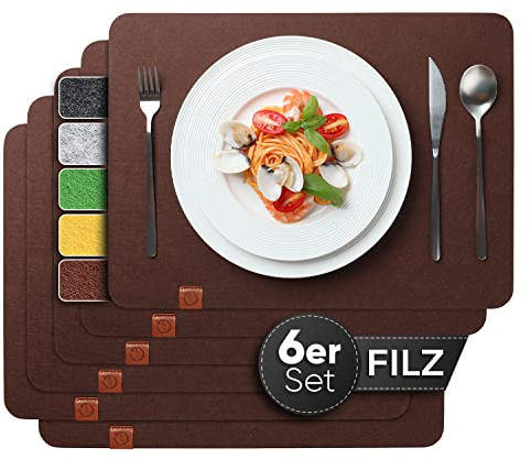 Sidorenko Edles Platzset aus Filz - 6er Set braun - Tischset Abwischbar 44x32 cm Filzuntersetzer - abwaschbare Tischuntersetzer Platzdeckchen - Untersetzer Filzmatte