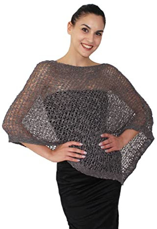 creazioni unique Poncho Pop Coprispalle da Donna Elegante da Cerimonia o Sera - Poncho Donna Autunnale e Primaverile in Viscosa Termica a Maglia Larga con Essenza di Fiore di Ciliegio (Grigio Scuro)