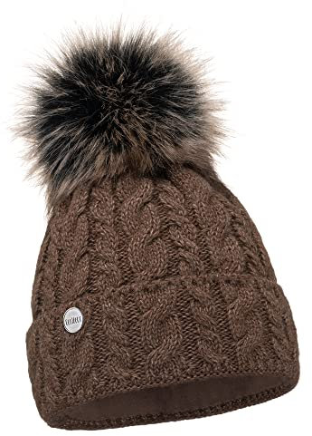ELIMELI® Damen Winter Mütze warme Strickmütze Wintermütze mit Bommel Slouch Strick Beanie Damen für Winter Bommelmütze Hergestellt in EU Farbenauswahl (Schokolade)