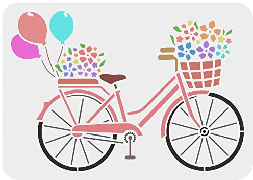 FINGERINSPIRE Fahrrad Schablone Schablone 29.7x21cm Blumen Stencil Schablonen Kunststoff Fahrrad Ballon Blumen Muster Malerei Vorlage Wiederverwendbare für Malerei auf Holz, Boden, Wand