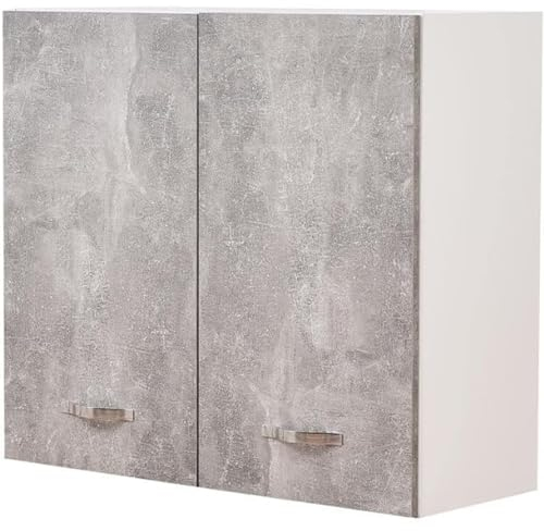 Hängeschrank für die Küche, Hängeschrank aus Holz mit Zwei Türen, 1 Regal und 2 Fächern, geräumiger und robuster Wandschrank, Maße: 80 x 32 x 72 cm (grau)