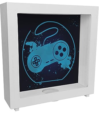 Rahmen Spardose aus Holz mit Retrocontroller in Blau für Videospieler Geschenkidee witzige Rahmen Spardose aus Holz für die nächste Spielekonsole sparen für Videospiele