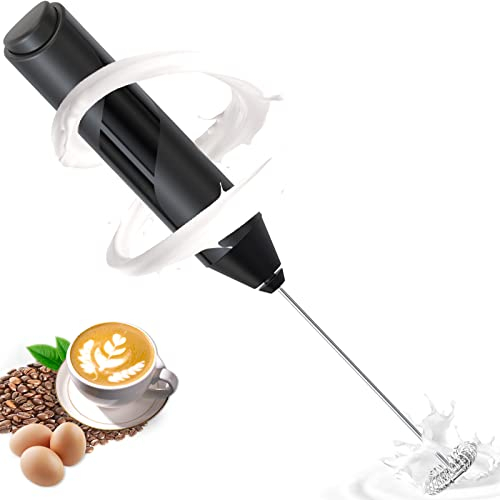espumador de leche,batidora leche espuma con batería,batidor te matcha,espumadera leche para Latte,whisky,café,capuchino,chocolate caliente (Negro Aa)