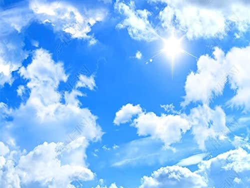 Fototapete 3D Effekt Blauer Himmel Weiße Wolken Himmel Decke Tapeten 3D Effekt Vliestapete Wohnzimmer Schlafzimmer Wandbilder Wanddeko