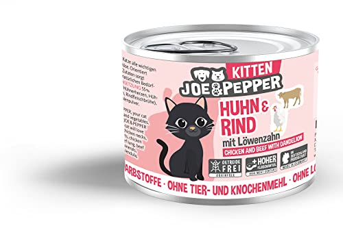 Joe&Pepper getreidefreies Katzenfutter | 6X 200g Kitten Huhn & Rind | hoher Fleischanteil, Keine künstlichen Zutaten | Nassfutter für Katzenkinder