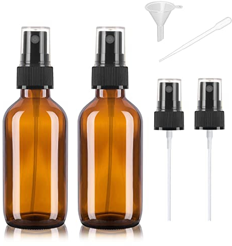 2Pcs 60ml Flacons en Verre Ambre Vide,Flacon Pulvérisateur en Verre,Petit Flacon Vaporisateur de Voyage,Flacon Vaporisateur Vide Verre,pour les huiles essentielles,les cheveux,les parfums