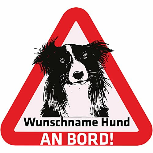 Indigos UG - Autoaufkleber selbst gestalten Namensaufkleber Hund 15 cm - Border Collie - Sticker mit Name & Wunschtext personalisiert selbstklebend - Motorrad - LKW - Heckscheibenaufkleber
