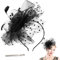 Aurasky Fascinator Hut Blume, Blume Mesh Federn Clip Kopfschmuck, Stirnband Clip mit Mesh Federn, Schwarz Fasching Karneval Haarschmuck, Tea Party Kopfbedeckung für Kirche Hochzeit Cocktail