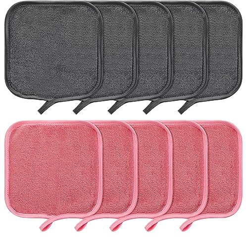 PHOGARY 10 Stück Mikrofaser Abschminktücher Waschbar, Bebe Abschminktücher Mikrofaser Hypoallergene Microfaser Reinigungstücher für das Gesicht Makeup Entferner Tuch 15 x 15 cm