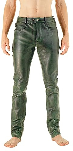 Bockle® Big Cheeker Green Lederhose Herren Leder Jeans, Size: 40W / 36L