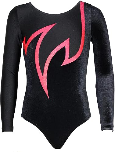 GymStern JAVA LANGARM Turnanzug für Mädchen – Blickdichter, eleganter Gymnastikanzug aus Samt/Stretch-Material – Bequem & MADE IN GERMANY Größe:134/140 Farbe: SAMT SCHWARZ ROT