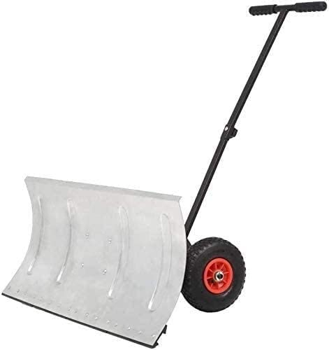 Pala da Neve Spazzaneve Manuale con Ruote | Spazzaneve a rulli con Impugnatura Regolabile in Altezza per Strumenti di rimozione della Neve Stradale Spingineve