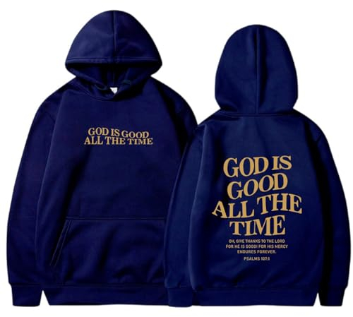 Christliche Sweatshirts für Damen, God is Good All The Time, Kapuzen-Sweatshirt mit Taschen, lockere Passform, Autumnkleidung für Damen, Navy, M