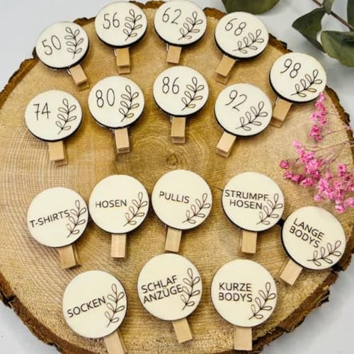 Wickelkommode Organizer - Größen & Kleider Organizer für Babykleidung - Grössentrenner Baby mit gravierten Clips - Wickeltisch Organizer, Schubladen Organizer Kleidung