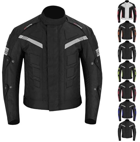 Chaqueta de motocicleta impermeables CE Armor Cordura Motocicleta Chaquetas a prueba de viento Equipo de protección de cuerpo completo Blindado Otoño Verano Invierno para hombres (5XL, Full Black)