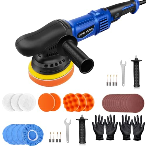 Exzenter Poliermaschine, 920W Auto Poliermaschine Set, Exzenterpolierer, 6 Variable Geschwindigkeit 2800-5800RPM, Professionelle Autoaufbereitung, 120mm Polierteller,Polierschwamm,Polierpad für Auto