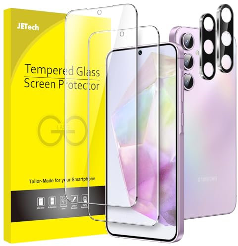 JETech Protection D'écran pour Samsung Galaxy A35 5G 6,6 Pouces avec Protecteur d'Objectif de Caméra, 9H Film en Verre Trempé, HD Transparent, 2 Pièces Chacun