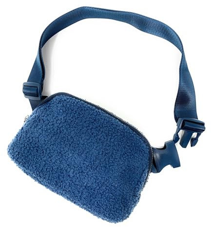 Cadoline Dunkelblauer Plüsch-Teddyfleece-Sherpa-Gürtel, Gürteltasche, Handtasche, 14 x 20,5 x 5 cm