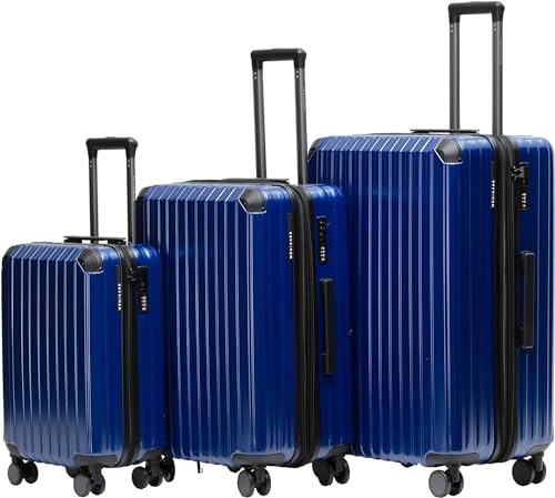 Münicase M816 TSA-Schloss, Dehnungsfuge, Teleskopgriff, Reisekoffer mit 4 Rollen, Hartschale, Große 76cm-Mitte 65cm-Kabinentrolley 55cm, 3er Kofferset,Diamondblau