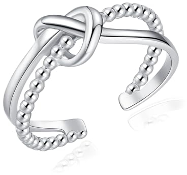 Cangall Silber Damen Ringe, 925 Sterling Silber Offen Verstellbar Ringe, Elegant Schlicht Silberringe Liebesknoten Ringe, Verstellbare Fingerring Trauringe Verlobungsring Eheringe für Frauen Mädchen