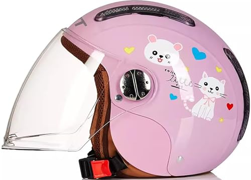 Kinderhelm Kinder Motorradhelm Roller Helm jethelm mit Sonnenblende DOT/ECE-Zulassung Jungen und Mädchen Halber Helm Mofa Helm F,52-56CM