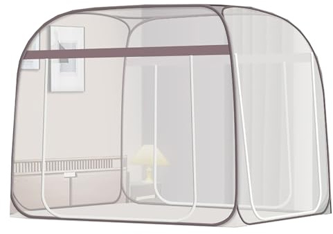Moskitonetz für den Sommer, dreitürig, Pop-Up-Bett, atmungsaktiv, privater Raum, Schlafzelte, faltbar, tragbar, für Reisen, Moskitonetz, grau, 180 x 200 cm