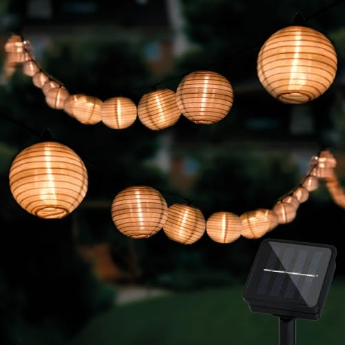 Lumiled Lichterkette Lampion Solar außen 20 Lampion LEDs 7,6 Meter Warmweiß 3000K Solarlichterkette Laternen Outdoor Lichterketten Hochzeit Balkon Terrasse Garten Deko wetterfest Solarleuchte