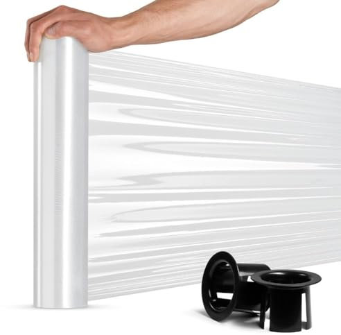 RAGO® Film etirable Demenagement Transparente 1 pièce I 0,85 kg I 7,5 x 7,5 x 40 cm I Film plastique Emballage Noir I Film à Palette i Rouleau emballage Colis avec Distributeur 150m