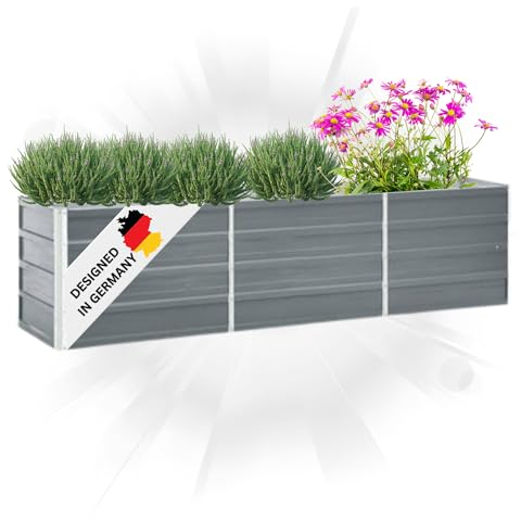 DELUKE® Hochbeet für Garten Oskar Grau | 240x40x45cm | Verzinkter Stahl | Wetterfest | Hochbeet Metall Gartenbeet Kräuterbeet Blumenbeet Beet hoch Frühbeet für Garten Gemüsebeet