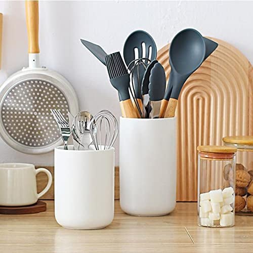 RXMORI 2PCS White Ceramic Utensil Caddy, Spoon & Utensil Storage Organiser for Counter