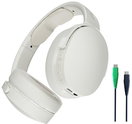 Skullcandy Hesh Evo Wireless Over-Ear Bluetooth Headphones with Charging Cable, Noise Isolating, Up to 36 Hours Battery, Foldable Lightweight Design, Microphone for iPhone Android - Bone