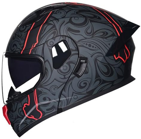 Motorradhelm Integrierter Klapphelm DOT/ECE Zertifiziert Flip Vollvisierhelm Motorrad Schutzhelm Mit Doppelvisier Integrierter Helm Motocross Helm Für Männer Und Frauen 13,XXL:63-64CM