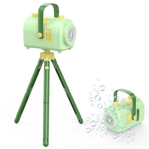 PHNIXGAM Seifenblasenmaschine große Kapazität, automatische Kinder Blase Gebläse mit 10-Loch-2 Geschwindigkeiten 17oz Kapazität, wiederaufladbare Blase Spielzeug mit Stativ für innen, im Freien (Grün)