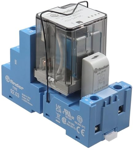 FINDER 62.32.9.024.0000 Relais-Set mit Sockel 92.03 | 24 VDC 2 Wechsler 16A Printrelais | Inkl. LED & Freilaufdiode 99.02 Hutschienenmontage Verpolschutz AgSnO2