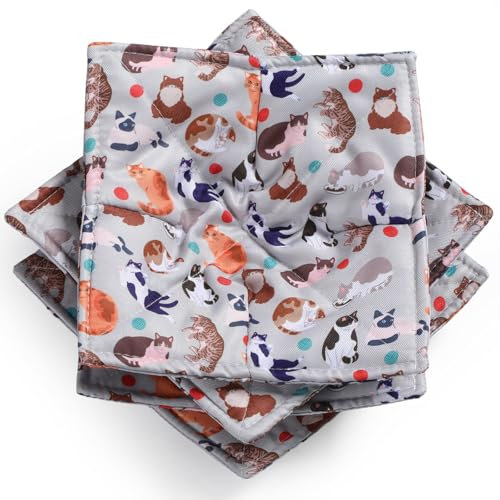 Cunhill Cotton Microwave Bowl Holders Hot Pads Heat Resistant Potholders Multipurpose Holders Quilted Bowl Cozy for Soup Hot Pads Kitchen Supply(Gray,Cat Style)