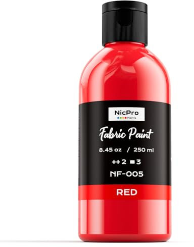 Nicpro Pintura roja para tela, 8.4 onzas (250 ml), pintura permanente para tapicería de muebles, pintura textil suave y no tóxica para manualidades, camisetas, zapatos, jeans, lona para niños y
