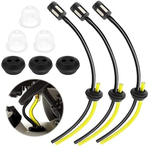 3Pcs Strimmer Fuel Pipe, Universal Grass Trimmer Fuel Line, Fuel Hose for Brush Cutter, Petrol Strimmer Parts with Air Fuel Filter Primer Bulb, for Mower Strimmer Chainsaw Trimmer Blower Machine