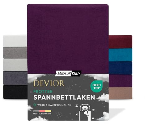 Devior Frottee Winter Spannbettlaken, Aubergine, 180x200 – 200x200 cm – Kuscheliges Frottee Bettlaken 160 g/m² aus Baumwolle für Matratzen bis 22 cm Höhe – Oeko-TEX Made in Green Zertifiziert
