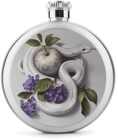 Flasque en acier inoxydable de qualité alimentaire de 150 ml avec imprimé serpent blanc et fleur - Flasque à whisky anti-fuite - Bouteille de vin portable