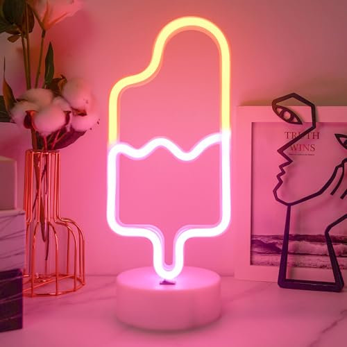 JEMESI Neonschilder mit Halterungsbasis, Eiscreme-Nachtlicht, Batterie/USB, LED-Tischdekoration für Schlafzimmer, Geburtstag, Hochzeit, Festival, Dekoration