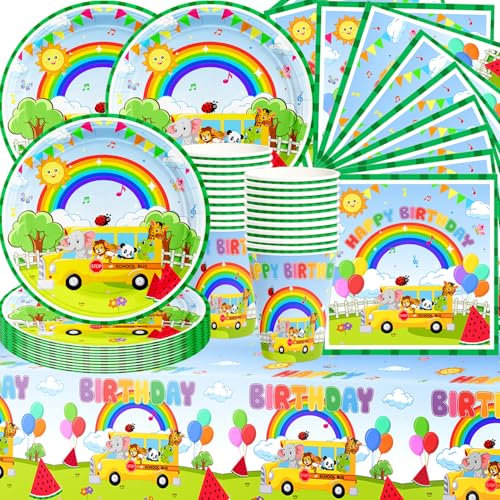 Vaisselle d'anniversaire pour enfants, 61 pièces comprenant des assiettes en papier, des gobelets, des serviettes et des nappes pour 20 fêtes d'anniversaire pour enfants.