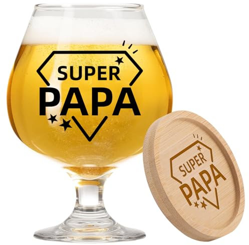 Día del Papa Ideas de Regalo Divertidas, Vasos de Cerveza de Cristal 500m con Texto Super PAPA Regalos para el Día del Padre, Vaso Cerveza Personalizado Papá Regalo Papá Cumpleaños Navidad Útil