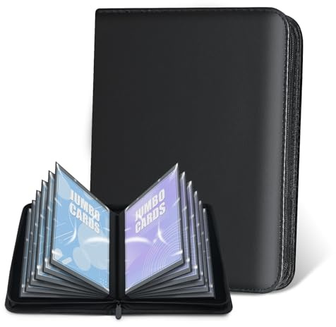 Jumbo-Kartenbinder – WITHYU Ringloser Jumbo Card Binder aus PU-Leder mit 60 Taschen, Kartenhalter, Sammelalbum Groß für Jumbo Card TCG-Karten (Schwarz, 14.5 x 20 cm)