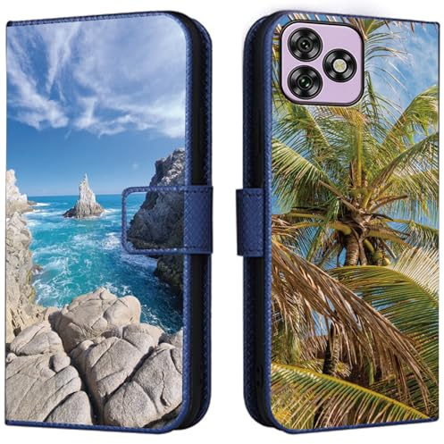 CAXKJE Lederhülle für Blackview Shark 9 Personalisierte Handy Hülle,mit Eigenem Foto Bild Text Individuelle Schutzhülle,Leder Flip Case Schutzhülle Stoßfest Hülle -SAMHD-Blue