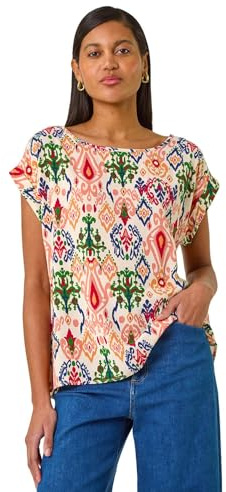 Roman Originals T-Shirt for Women UK - Ladies Tee Shirt Summer Top Holiday Day Causal Short Sleeve Blouses Round Crew Boat Neck Lightweight - Peach - Size 18