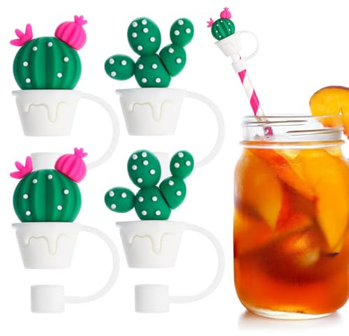 CLISPEED 4pièces Couvercles De Pailles Forme De Cactus Bouchons Réutilisables Antipoussière Pour Pailles Décorations Adorables Pour Boissons