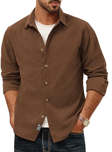 PJ PAUL JONES Men's Long Sleeve Shirt Casual Corduroy Button Down Shirts | Lightweight Shacket Jackets